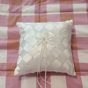 Elegant White Satin Ring Bearer Pillow